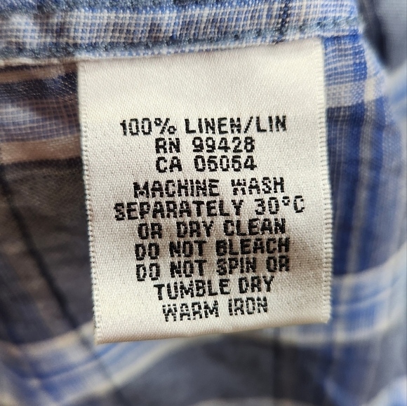 Bugatchi Julian Plaid Check Linen Shirt BS5276L4S Denim Blue Mens Sz Med - Picture 8 of 11